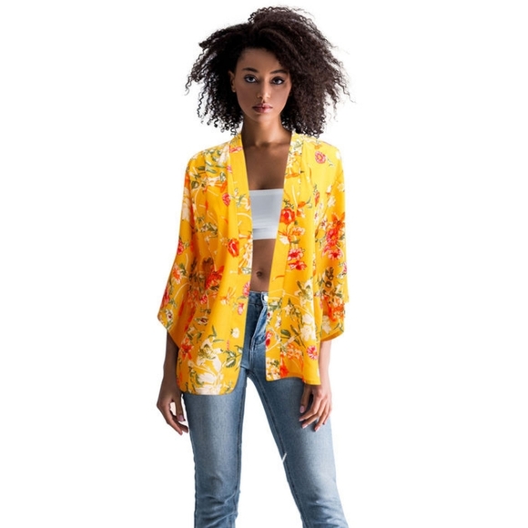 Majestic Mustard Poppy Flower Kimono! - Picture 1 of 3